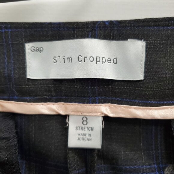 GAP Women's Black Blue Windowpane Plaid Slim Cropped Dress Career Pants Size 8 - Picture 3 of 4